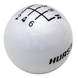 6 speed RUR logo imprinted shift knob WHITE: 3/8"-16 for Hurst chrome sticks - BLEMISHED