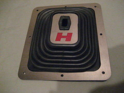 Super Boot w/ custom "Red H" trim - large rubber floor boot for Hurst chrome shifter sticks